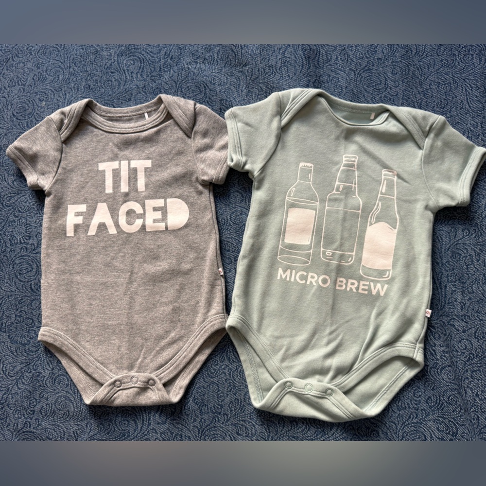 Set of 2 Emerson and Friends Baby Onesies: "Tit Faced" & "Micro Brew" |Size 3-6M